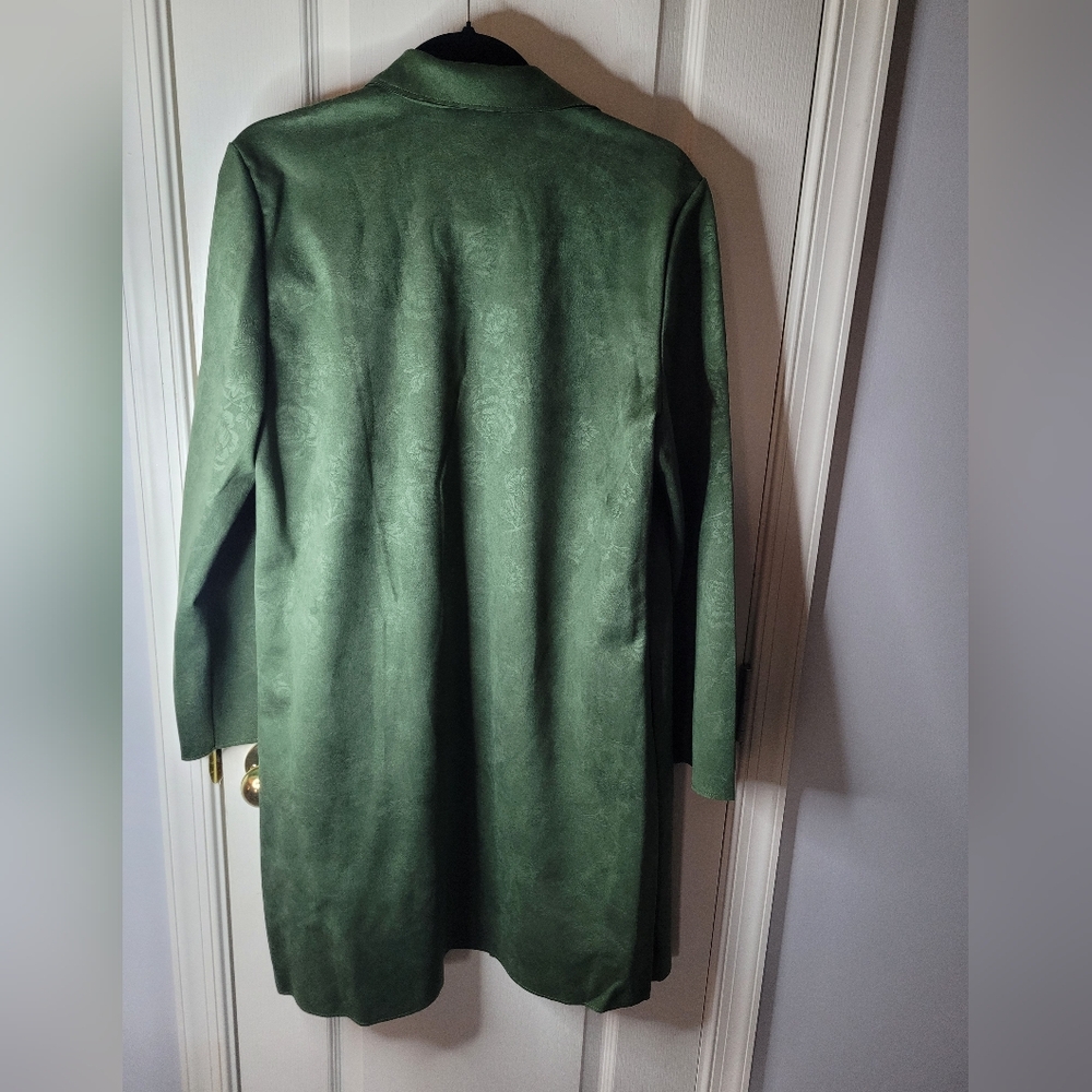 TAHARI Notch Collar Open Front  Coat In Green. NWT Sz L MSRP $88 - Picture 4 of 9